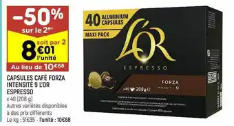 Leader Price Capsules café forza intensité 9 l'or espresso offre