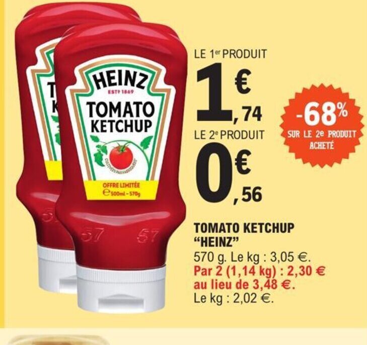 Promo Tomat Ketchup Heinz chez E.Leclerc