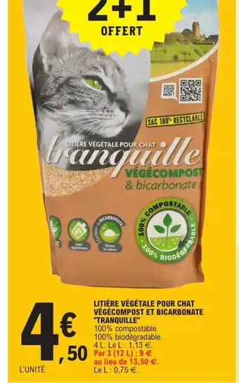 E.Leclerc Litière végétale Pour Chat Végécompost Et Bicarbonate Tranquille offre