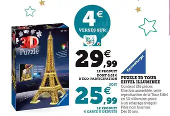 Hyper U Ravensburger puzzle 3d tour eiffel illuminee offre