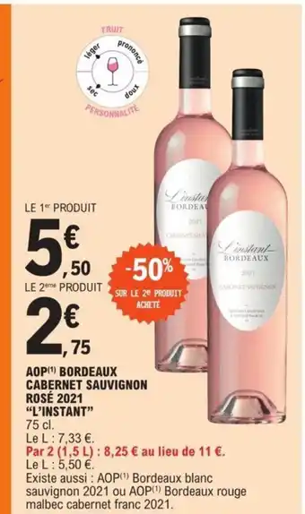 E.Leclerc Aop Bordeaux Cabernet Sauvignon Rose 2021 "L'Instant" offre