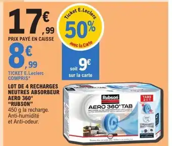 E.Leclerc Lot De 4 Recharges Neutres Absorbeur Aero 360 "Rubson" offre