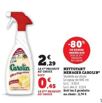 Super U Nettoyant Menager Carolin offre