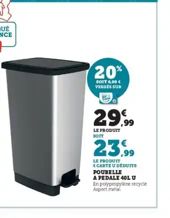 Super U Poubelle A Pedale 40L U offre