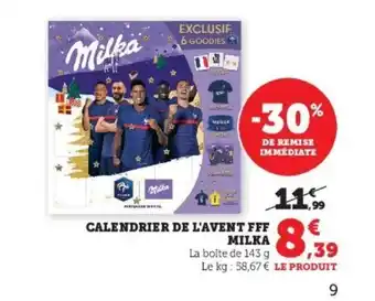 Super U Calendrier De L'Avent FFF Milka offre