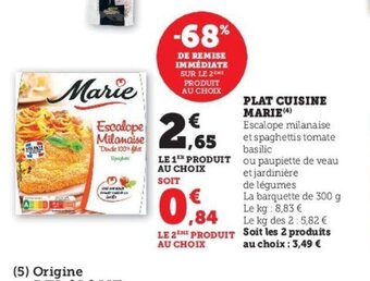Super U Plat Cuisine Marie offre