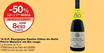 Monoprix Pierre maizière a.o.p. bourgogne hautes-côtes-de-nuits vin bio rouge offre