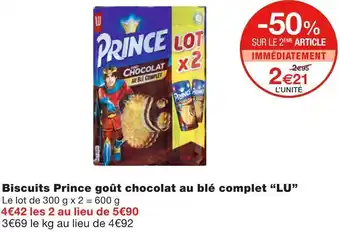 Monoprix Lu biscuits prince goût chocolat au blé complet offre
