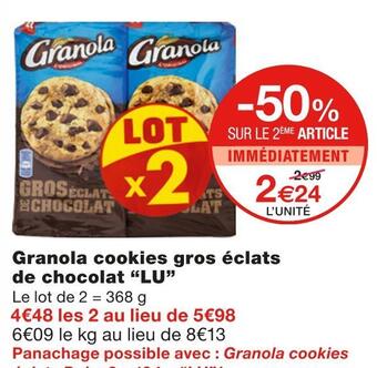 Monoprix Lu granola cookies gros éclats de chocolat offre