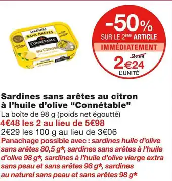 Monoprix Connétable sardines sans arêtes au citron à l’huile d’olive offre