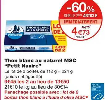 Monoprix Petit navire thon blanc au naturel msc offre