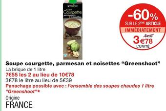 Monoprix Greenshoot soupe courgette, parmesan et noisettes offre