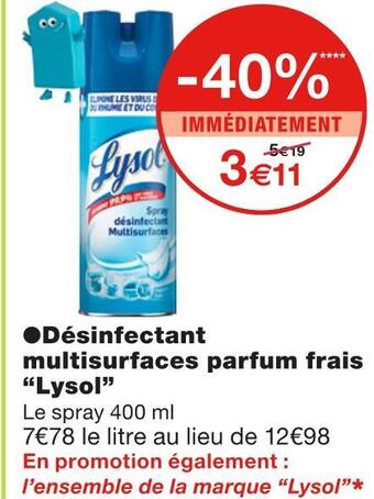 Monoprix Lysol désinfectant multisurfaces parfum frais offre