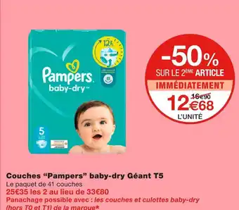 Monoprix Pampers couches baby-dry géant t5 offre