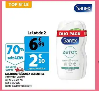 Auchan Gel douche sanex essentiel offre