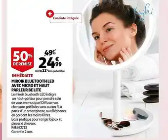 Auchan Miroir bluetooth led avec micro et haut parleur be lite offre