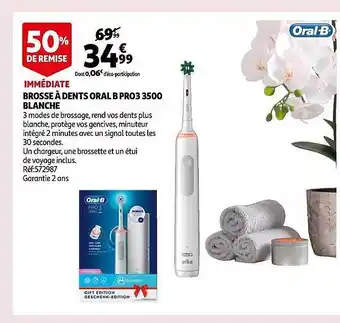 Auchan Brosse à dents oral b pro3 3500 blanche offre