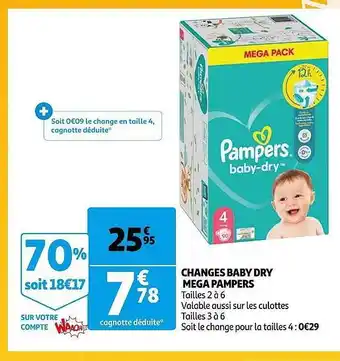 Auchan Changes baby dry méga pampers offre