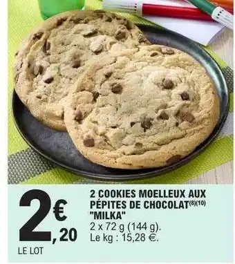 E.Leclerc 2 cookies moelleux aux pépites de chocolat offre