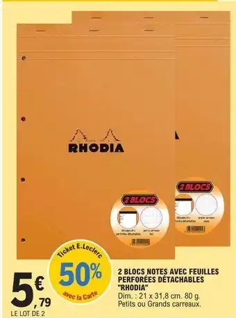 E.Leclerc 2 blocs notes avec feuilles perforées détachables offre