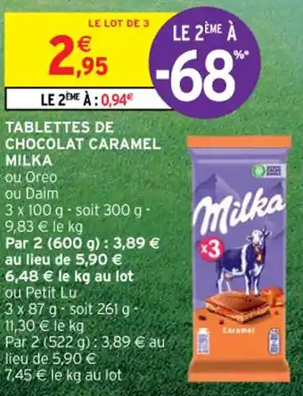 Intermarché Tablettes de Chocolat Caramel Milka offre