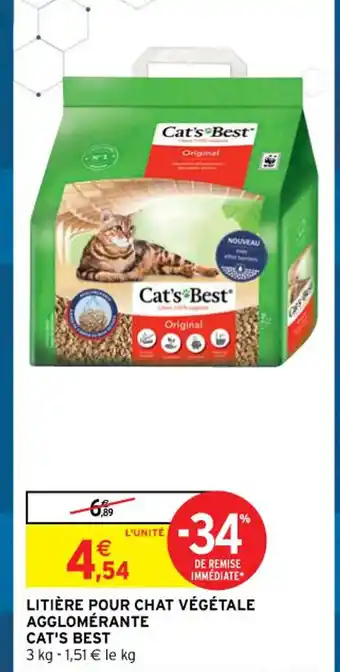 Intermarché Litière Pour Chat Végétale Agglomérante Cat's Best offre