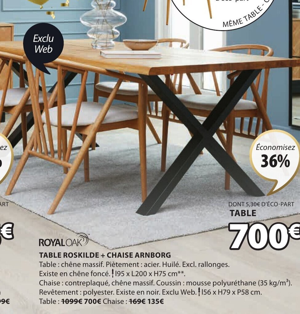 Promo Table Roskilde + Chaise chez JYSK