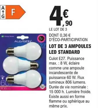 E.Leclerc Brico Lot de 3 ampoules led standard allvision offre