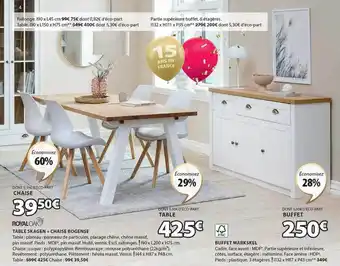 JYSK Table skagen + chaise bogense royaloak, buffet markske offre