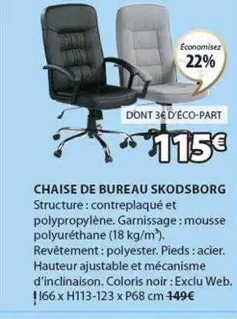 JYSK Chaise de bureau skodborg offre
