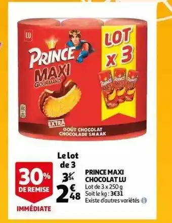 Auchan Prince maxi chocolat lu offre