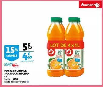 Auchan Pur jus d'orange sans pulpe auchan offre