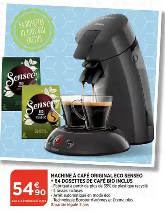 Bi1 Machine à café original eco senseo + 64 dosettes de café bio inclus offre