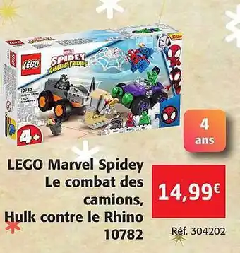 Colruyt Lego marvel spidey le combat des camions, hulk contre le rhino 10782 offre