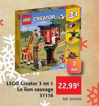 Colruyt Lego creator 3 en 1 le lion sauvage 31116 offre