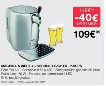 Costco Machine à bière + 2 verres yy2931fd - krups offre