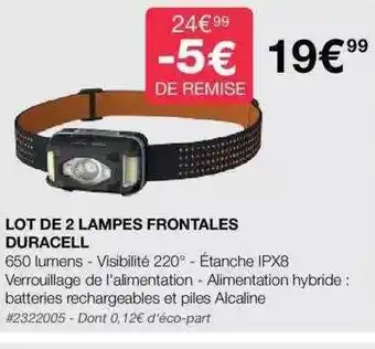 Costco Lot de 2 lampes frontales duracell offre