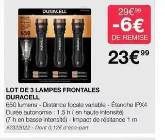 Costco Lot de 3 lampes frontales duracell offre