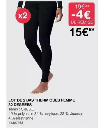 Costco Lot de 2 bas thermiques femme 32 dégrées offre