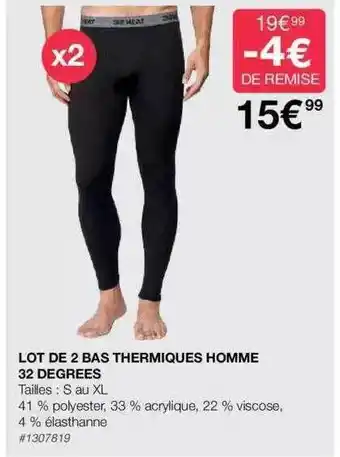 Costco Lot de 2 bas thermiques homme 32 dégrées offre