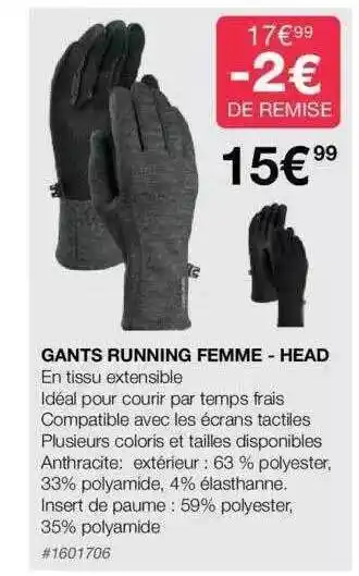 Costco Gants running femme - head offre