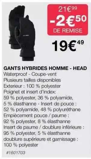 Costco Gants hybrides homme - head offre