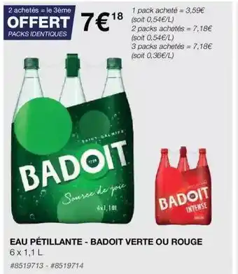 Costco Eau pétillante - badoit verte ou rouge offre