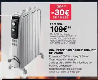 Costco Chauffage bain d'huile trd41025 dëlonghi offre