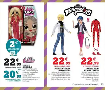 Hyper U Poupée omg h.o.s., poupée à sequin miraculous, poupée 26 cm et ses 2 tenues offre