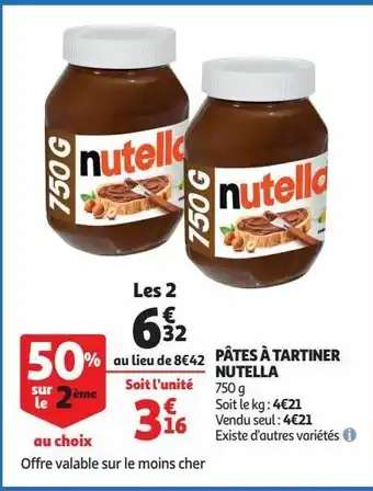Auchan Supermarché Pâtes à tartiner nutella offre