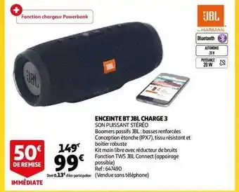 Auchan Enceinte bt jbl charge 3 offre