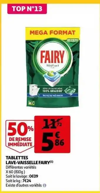 Auchan Tablettes lave-vaisselle fairy offre