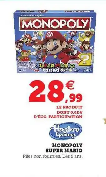 Hyper U Monopoly super mario hasbro gaming offre