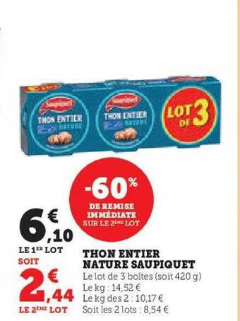 Hyper U Thon entier nature saupiquet offre
